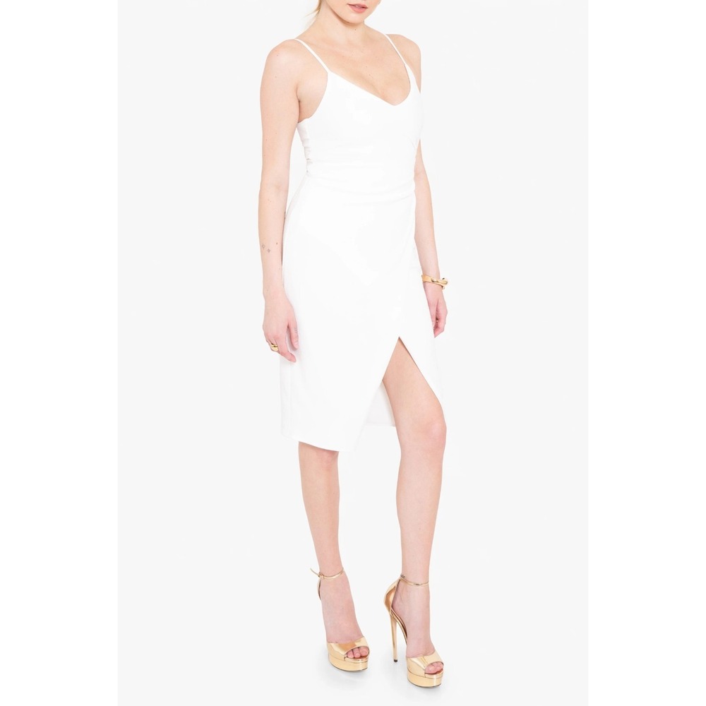 NWT Black Halo Bowery Sheath Dress Sugar White Ruched Wrap Size 6 $345